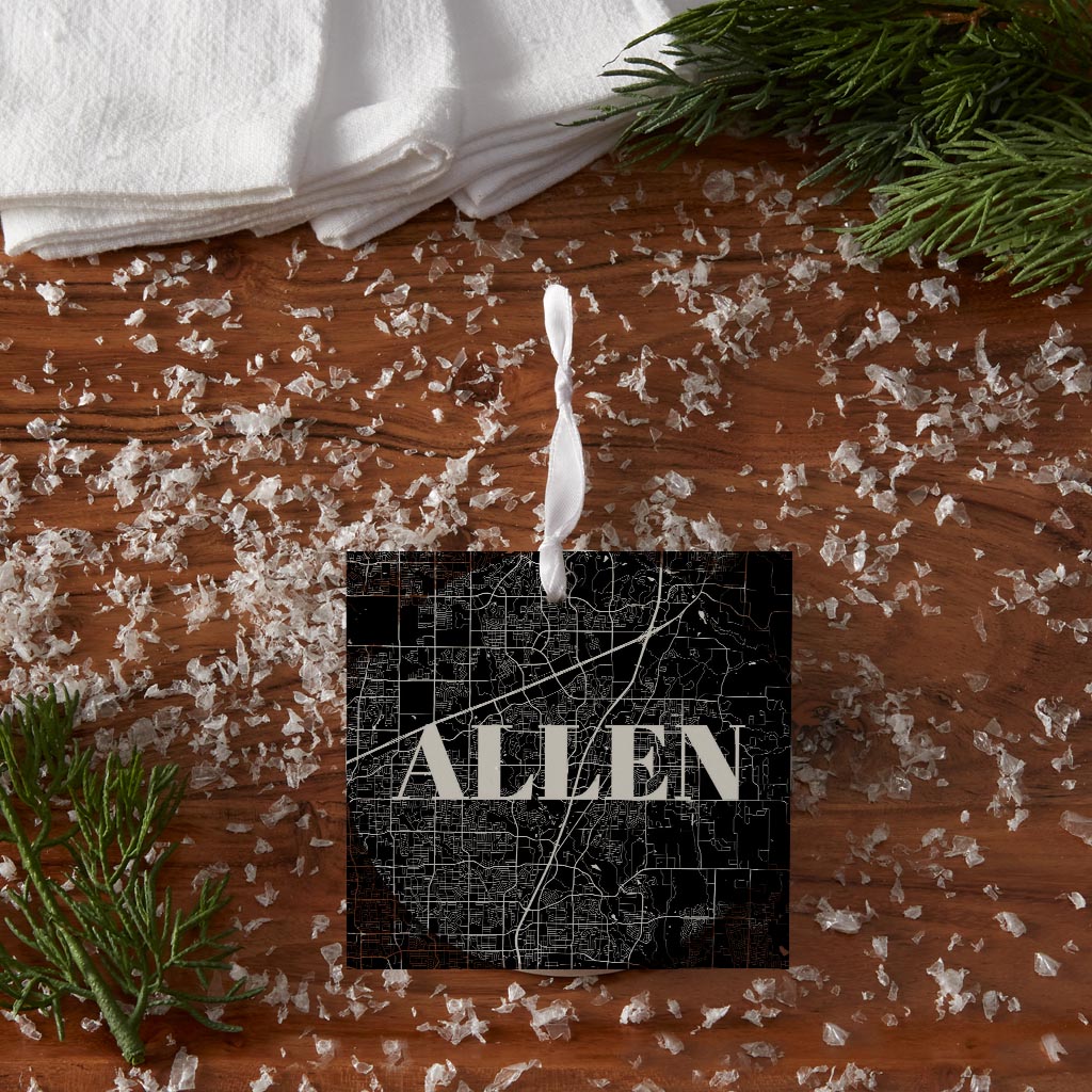 Minimalistic B&W Texas Allen Map | Wood Ornament | Eaches | Min 6