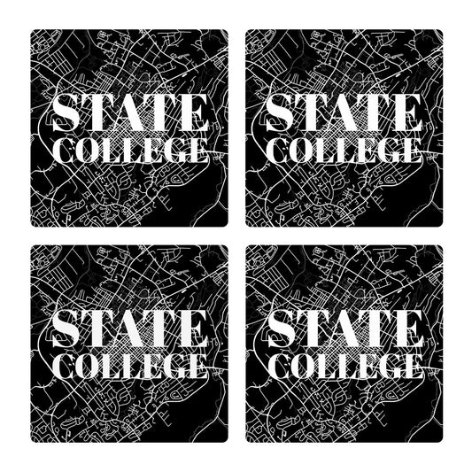 Minimalistic B&W Pennsylvania State College Map| Absorbent Coasters | Set of 4 | Min 2