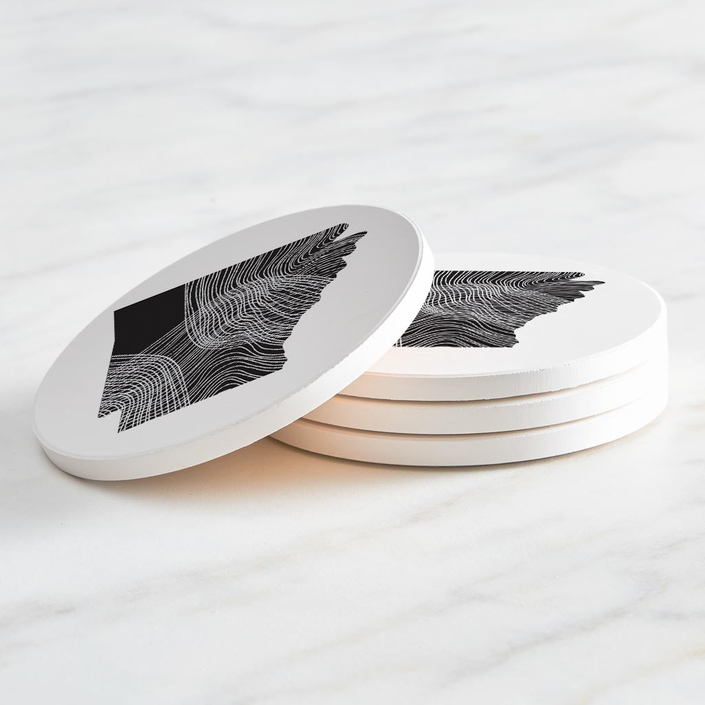 B&W Minimalist Arkansas Fluid Lines | Absorbent Coasters | Set of 4 | Min 2