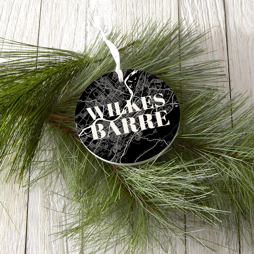 Minimalistic B&W Pennsylvania Wilkes Barre Map| Wood Ornament | Eaches | Min 6