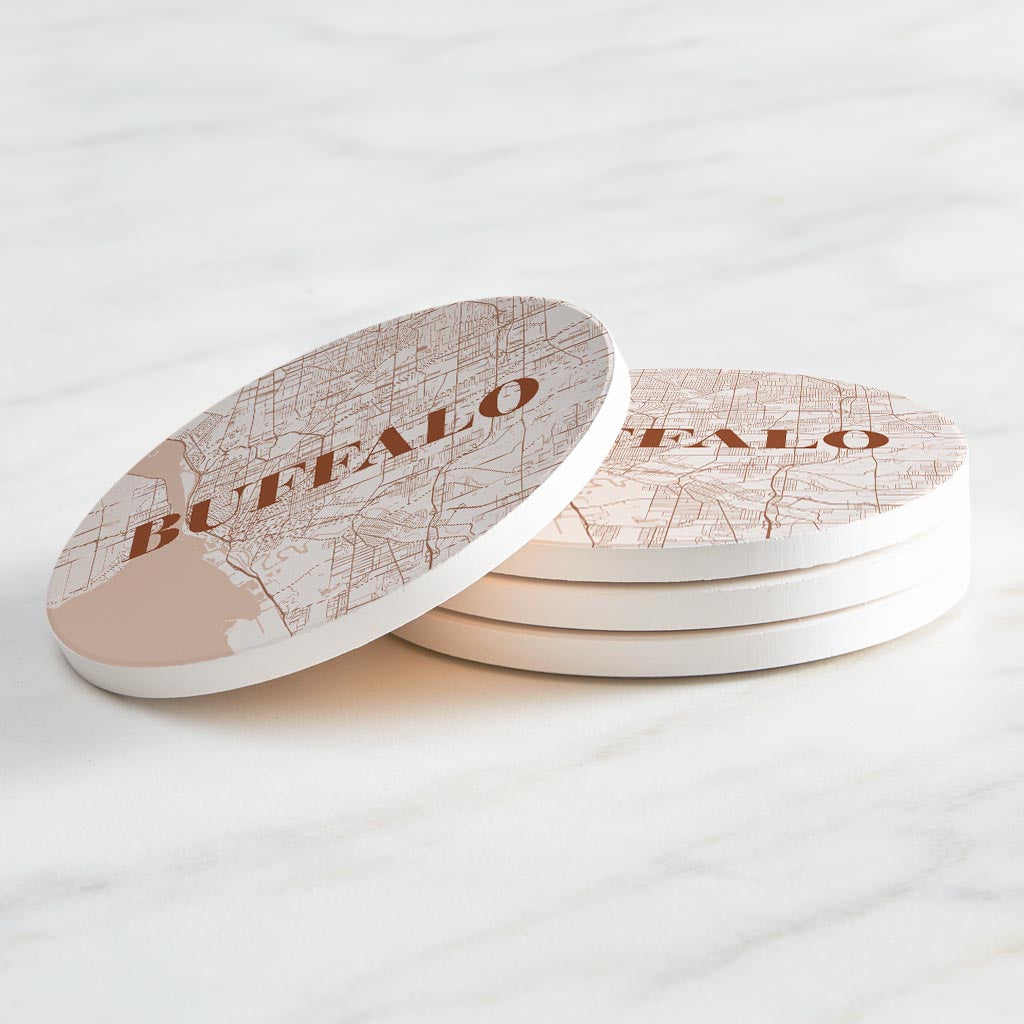 Modern Minimalist New York Buffalo Map | Absorbent Coasters | Set of 4 | Min 2