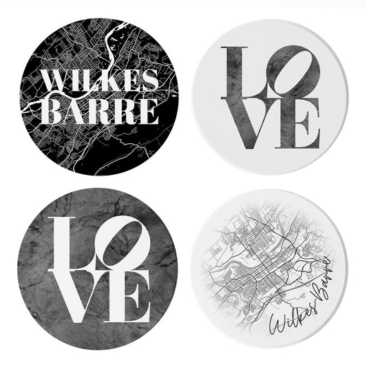 Minimalistic B&W Pennsylvania Wilkes Barre Maps Love | Absorbent Coasters | Set of 4 | Min 2