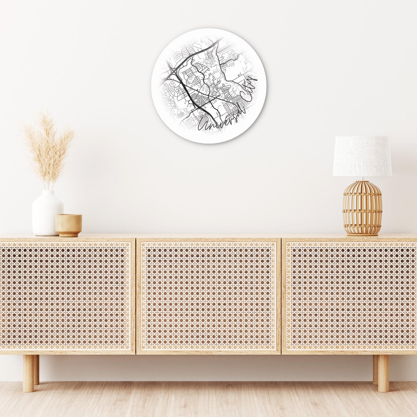 Minimalistic B&W Texas Universal City Circle Map | Wood Sign | Eaches | Min 1