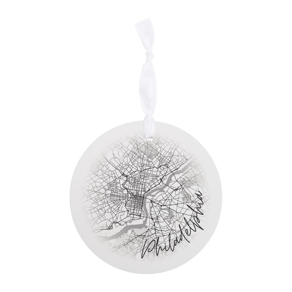 Minimalistic B&W Pennsylvania Philadelphia Circle Map| Wood Ornament | Eaches | Min 6