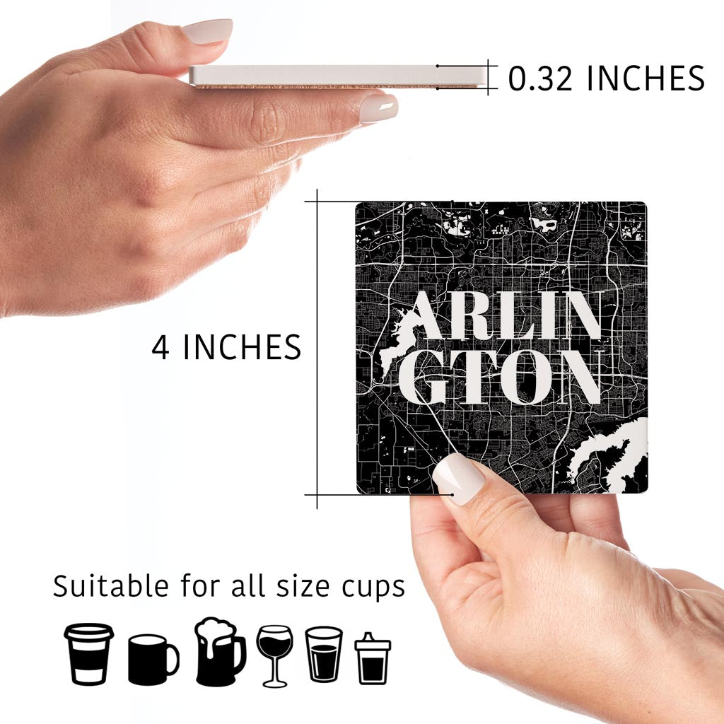 Minimalistic B&W Texas Arlington Map | Absorbent Coasters | Set of 4 | Min 2