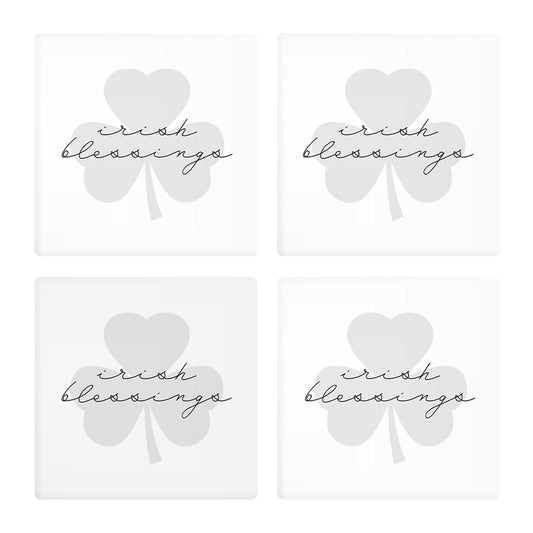 Minimalistic B&W Shamrock Irish Blessings | Absorbent Coasters | Set of 4 | Min 2