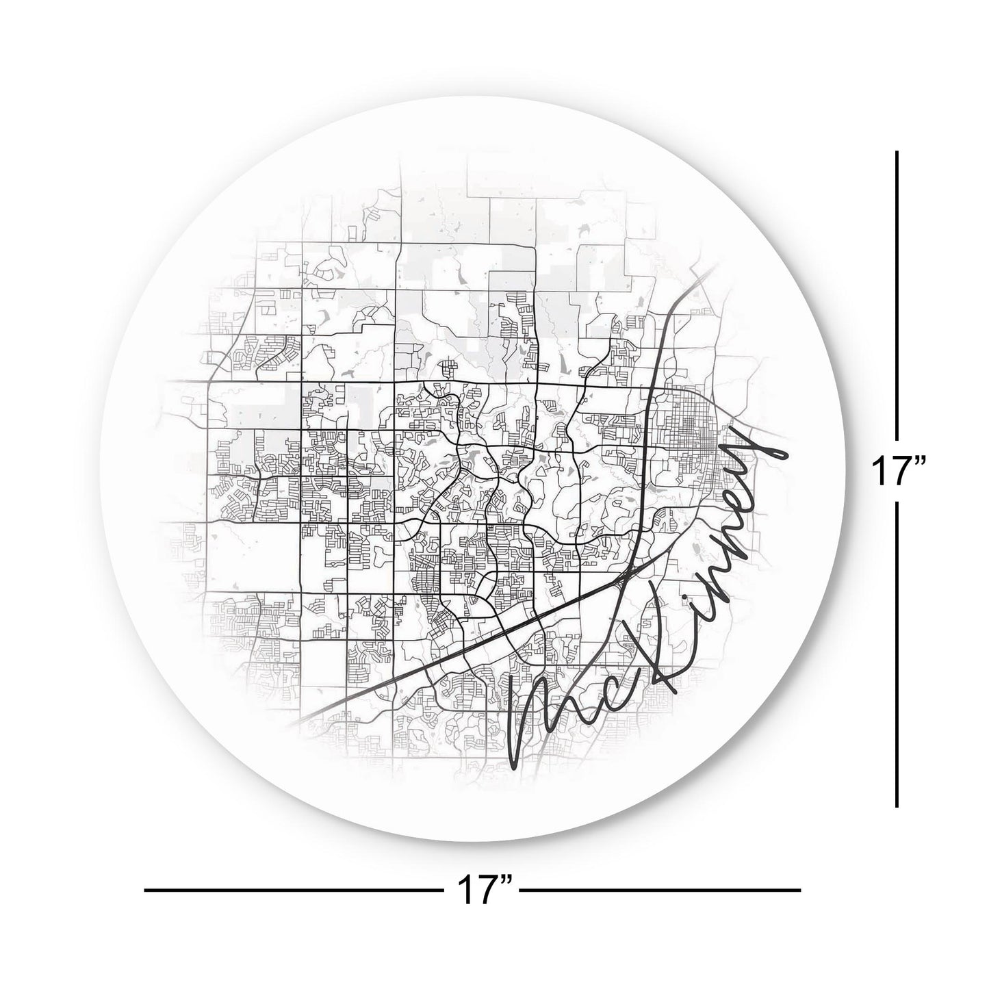 Minimalistic B&W Texas Mckinney Circle Map | Wood Sign | Eaches | Min 1