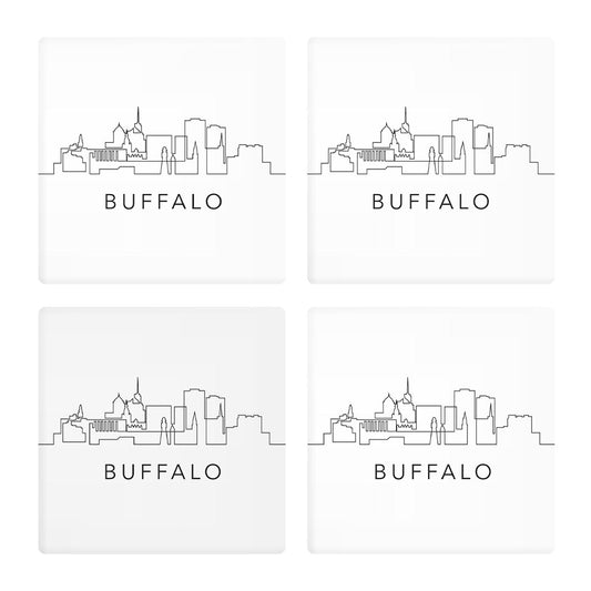 Minimalistic B&W New York Buffalo Skyline | Absorbent Coasters | Set of 4 | Min 2