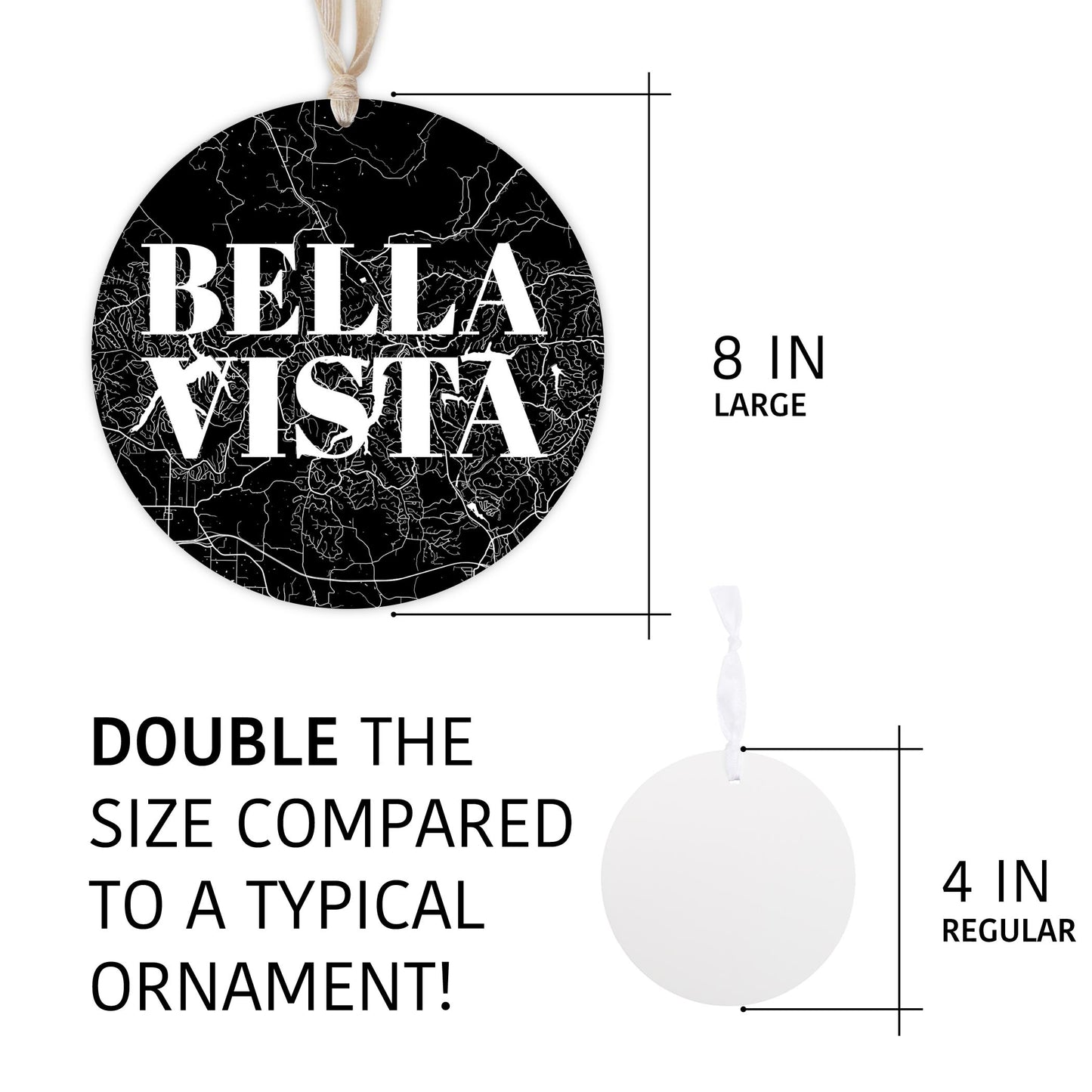 Minimalist B&W Arkansas Bella Vista Map | Wood Ornament | Eaches | Min 1