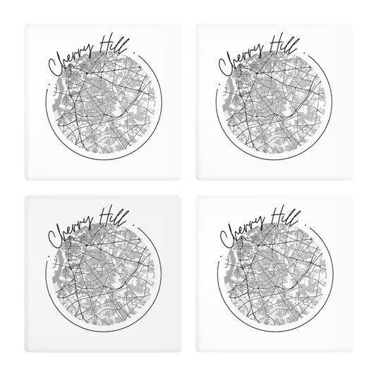 Minimalistic B&W New Jersey Cherry Hill Circle Map | Absorbent Coasters | Set of 4 | Min 2