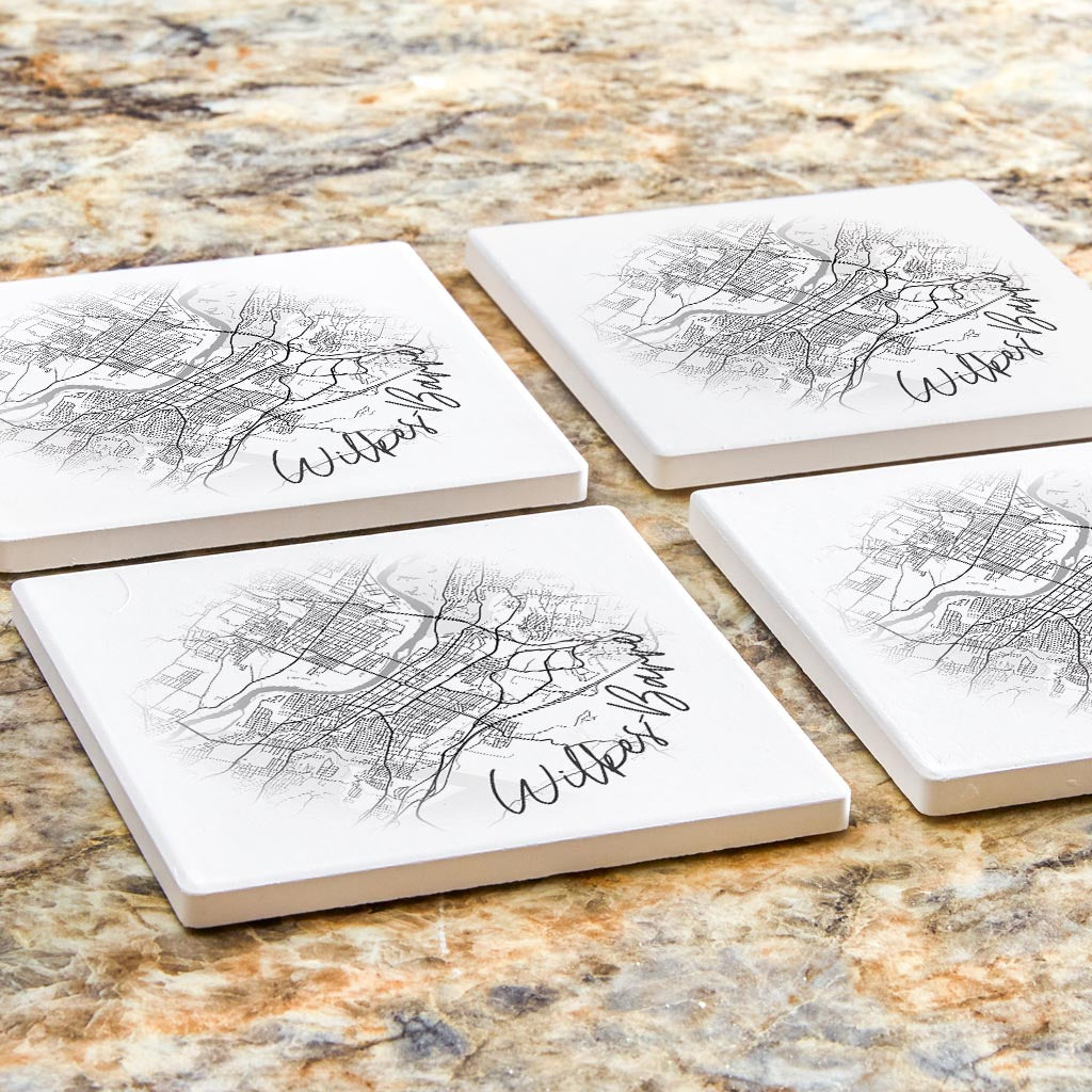 Minimalistic B&W Pennsylvania Wilkes Barre Circle Map | Absorbent Coasters | Set of 4 | Min 2