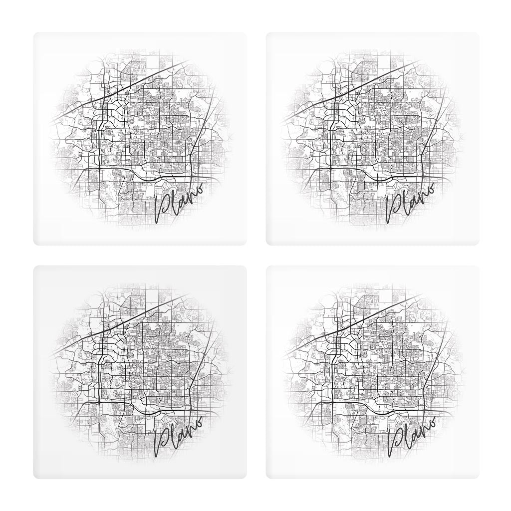 Minimalistic B&W Texas Plano Circle Map| Absorbent Coasters | Set of 4 | Min 2