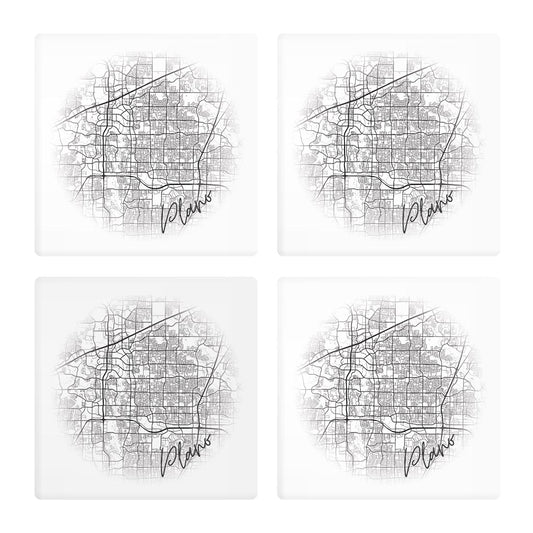 Minimalistic B&W Texas Plano Circle Map| Absorbent Coasters | Set of 4 | Min 2