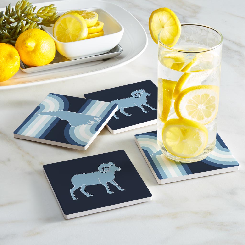 Blue Shades North Carolina State And Ram Lines | Absorbent Coasters | Set of 4 | Min 2