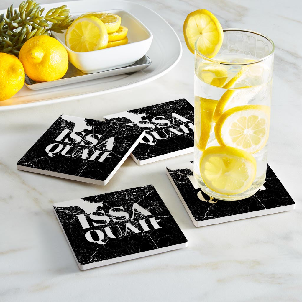 Minimalistic B&W Washington Issaquah Map| Absorbent Coasters | Set of 4 | Min 2