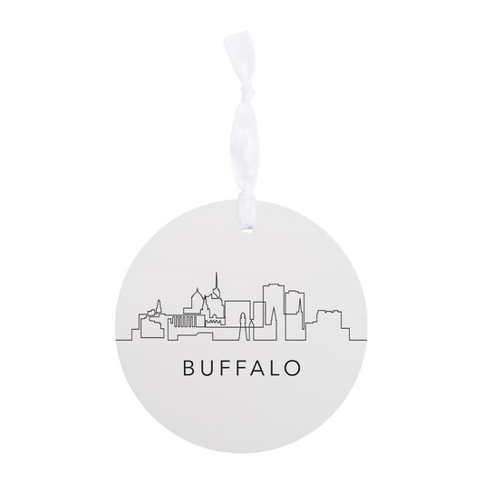 Minimalistic B&W New York Buffalo Skyline | Wood Ornament | Eaches | Min 6