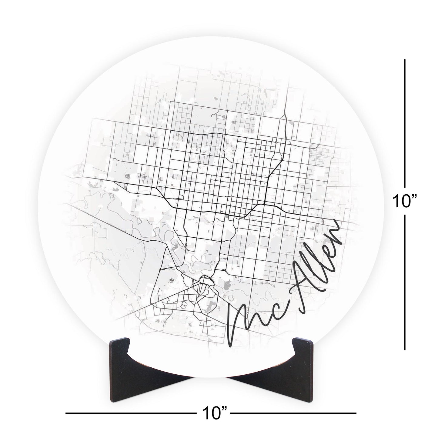 Minimalistic B&W Texas Mcallen Circle Map | Wood Sign | Eaches | Min 1