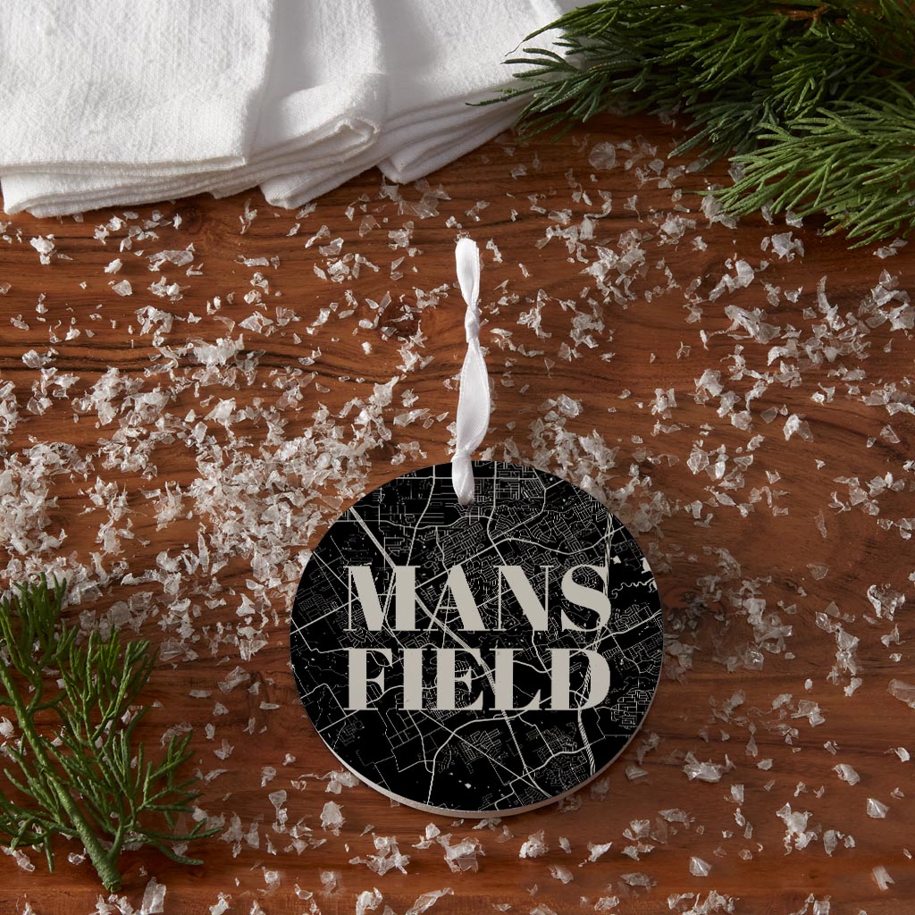 Minimalistic B&W Texas Mansfield Map | Wood Ornament | Eaches | Min 6