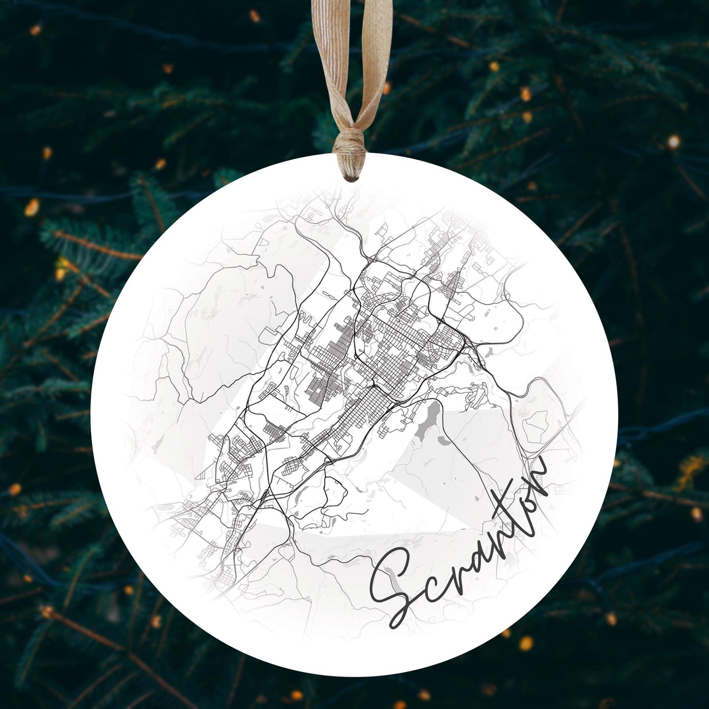 Minimalistic B&W Pennsylvania Scranton Circle Map | Wood Ornament | Eaches | Min 1