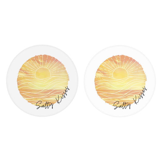 Salty Kisses Orange Art | Absorbent Car Coasters | Set of 2 | Min 4