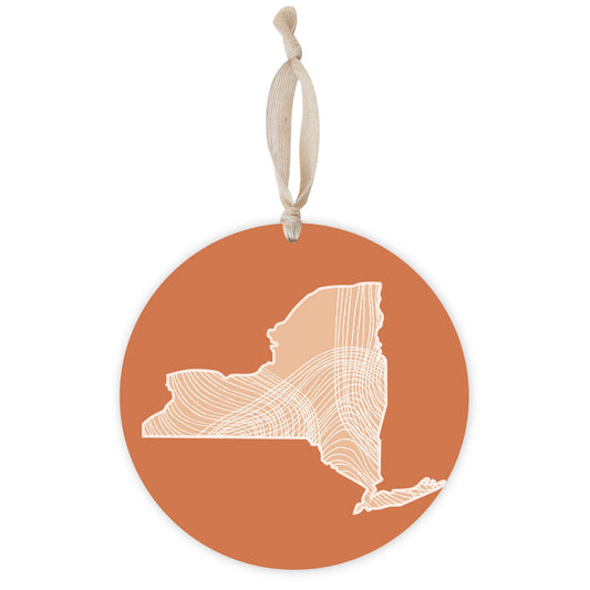 Modern Minimalist New York State Fluid Lines Dark | Wood Ornament | Eaches | Min 1