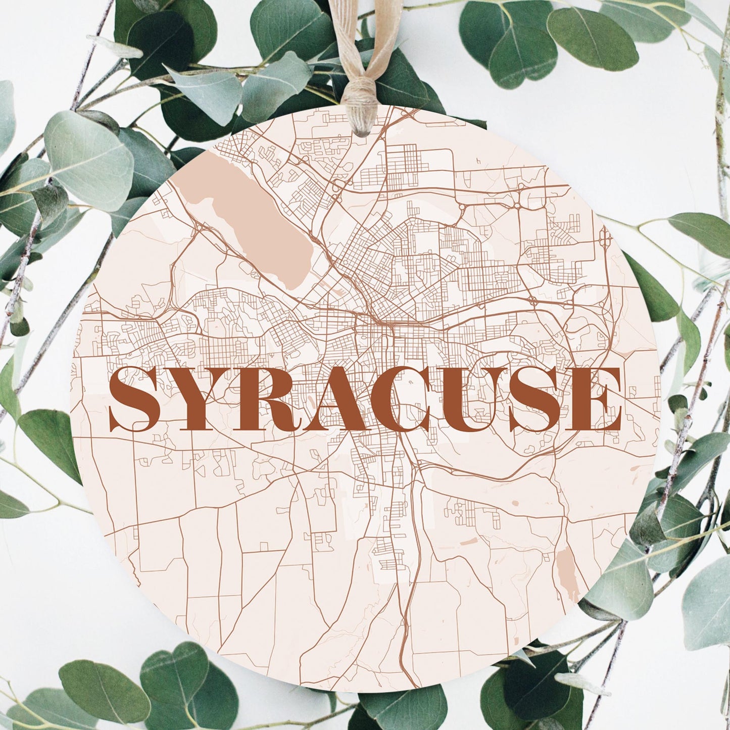 Modern Minimalist New York Syracuse Map | Wood Ornament | Eaches | Min 1