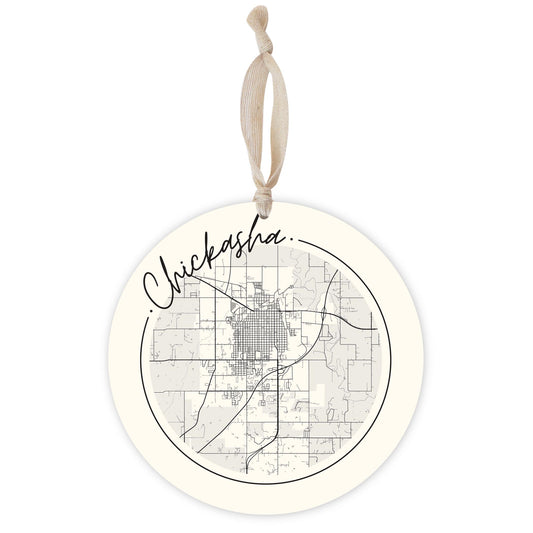 Modern Minimalist Oklahoma Chickasha Map | Wood Ornament | Eaches | Min 1