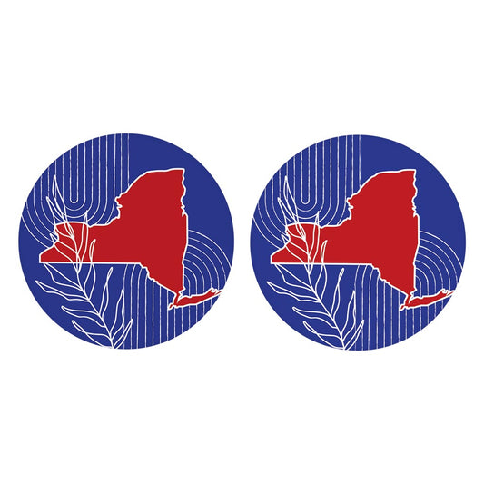 Red White And Blue New York State Retro Thin Lines | Absorbent Car Coasters | Set of 2 | Min 4