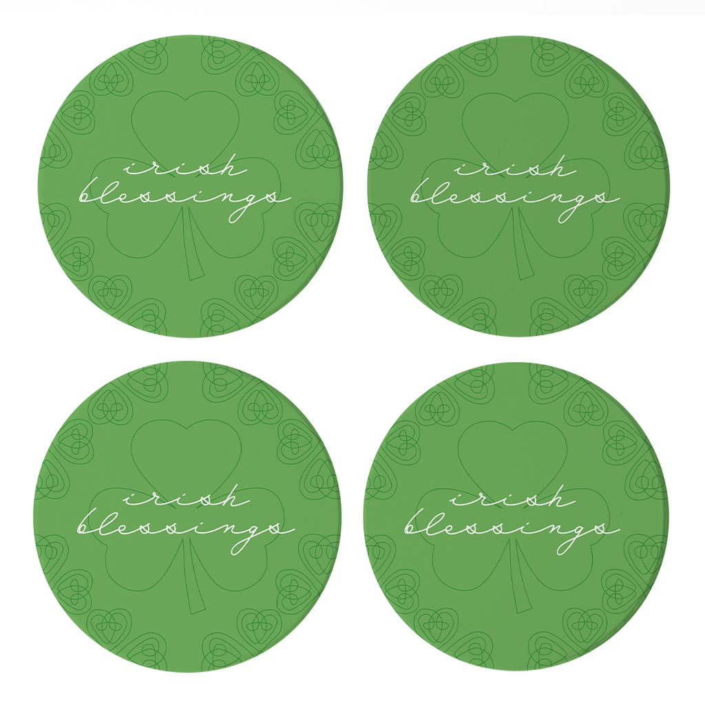 Light Green Shamrock Irish Blessings | Absorbent Coasters | Set of 4 | Min 2