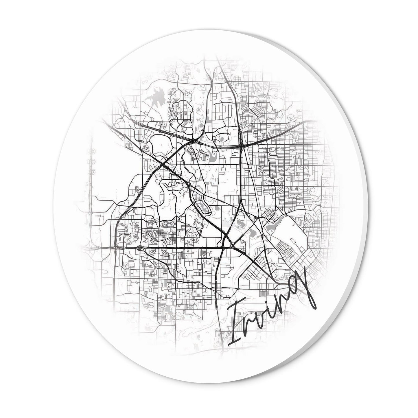 Minimalistic B&W Texas Irving Circle Map | Wood Sign | Eaches | Min 1