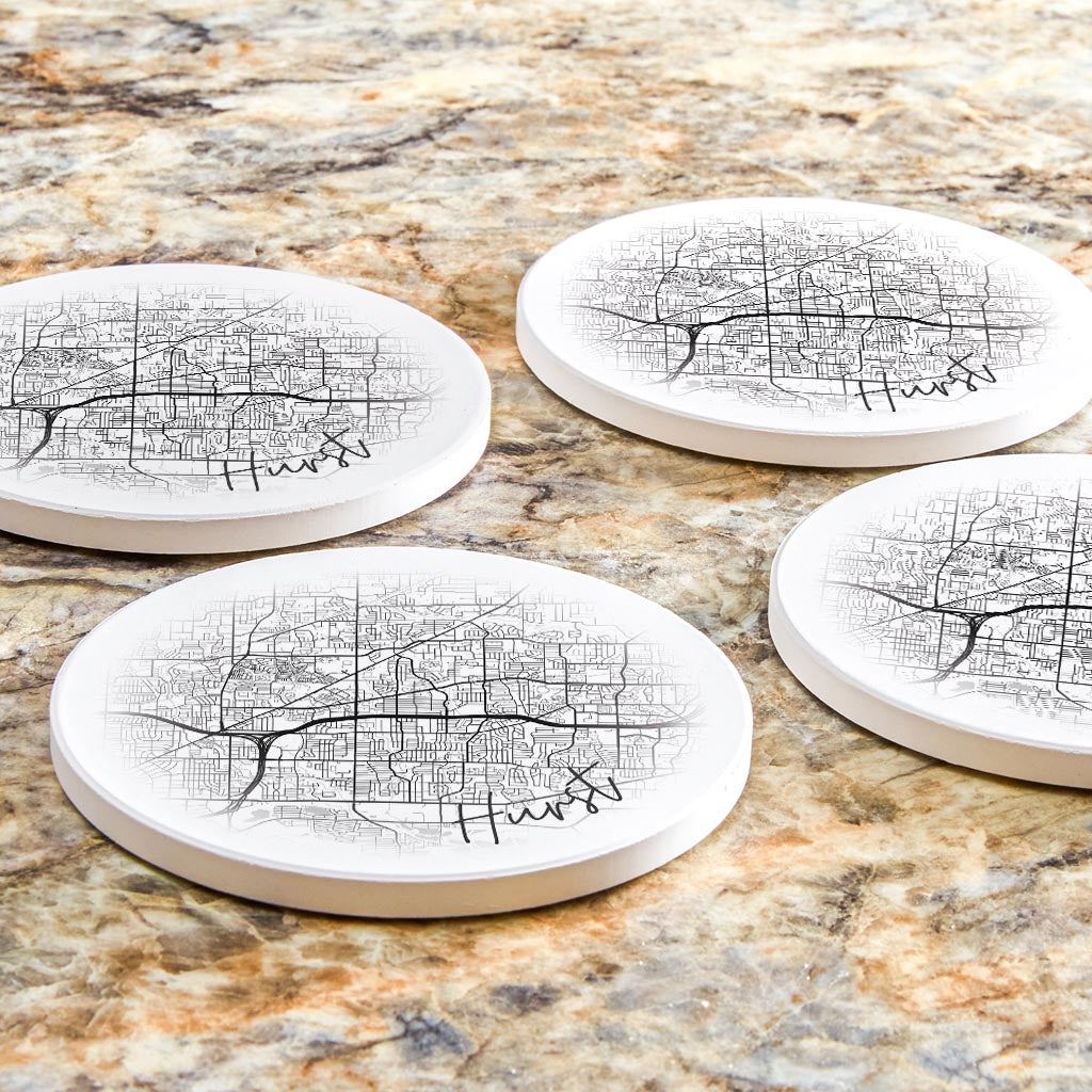 Minimalistic B&W Texas Hurst Circle Map | Absorbent Coasters | Set of 4 | Min 2