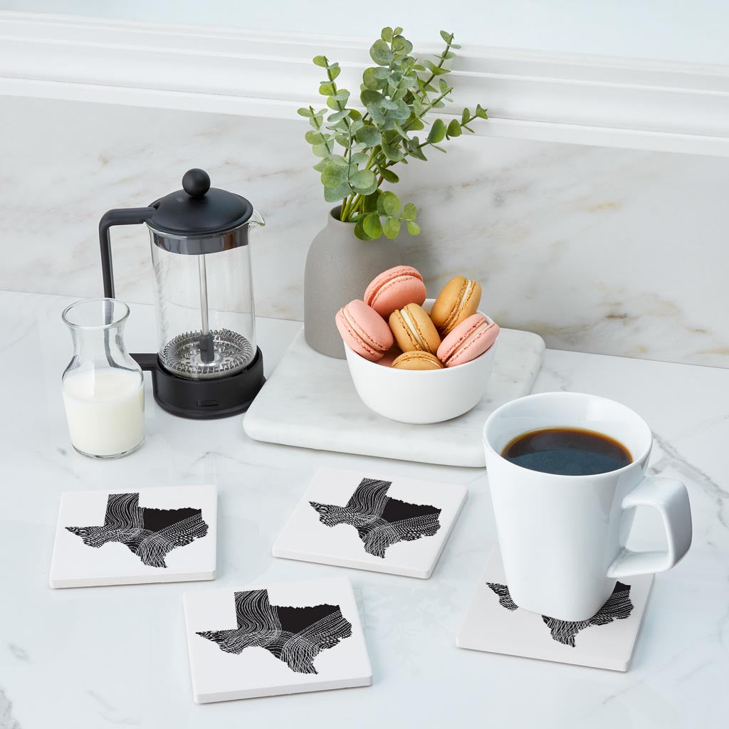 Modern Texas State Shape With Fluid Lines | Absorbent Coasters | Set of 4 | Min 2