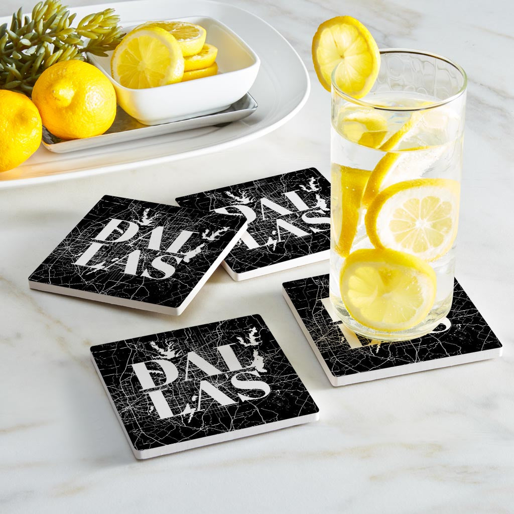 Modern Black Dallas Map | Absorbent Coasters | Set of 4 | Min 2