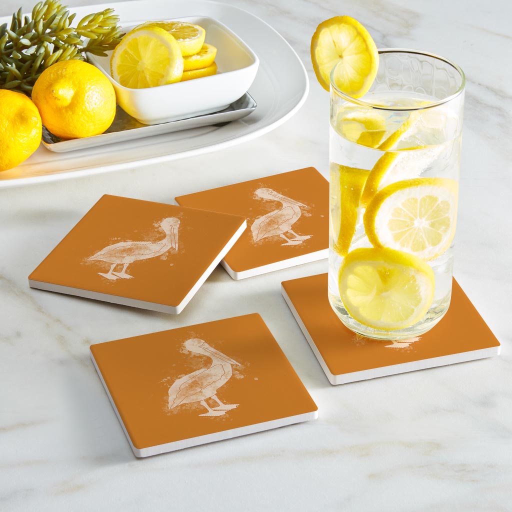 Modern Minimalist Louisiana Pelican Water Color | Absorbent Coasters | Set of 4 | Min 2