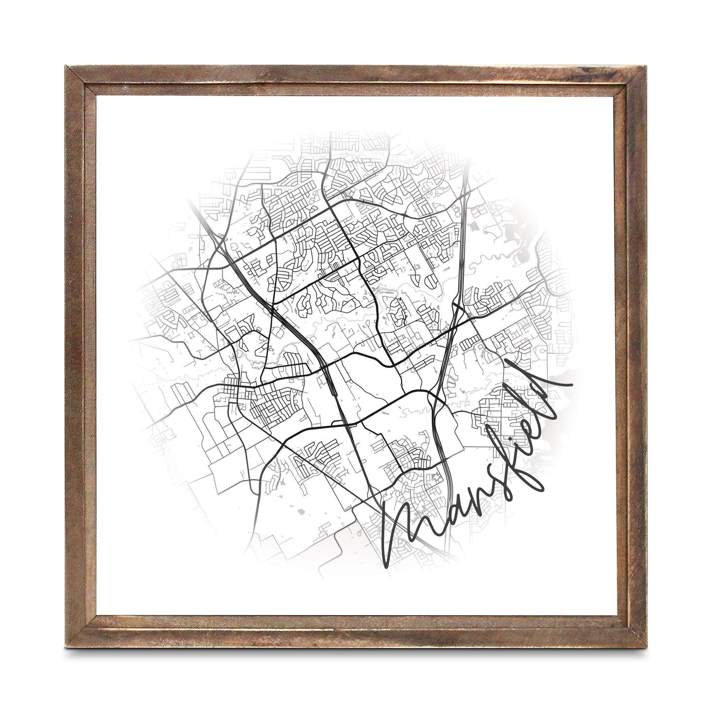 Minimalistic B&W Texas Mansfield Circle Map | Wood Sign | Eaches | Min 1