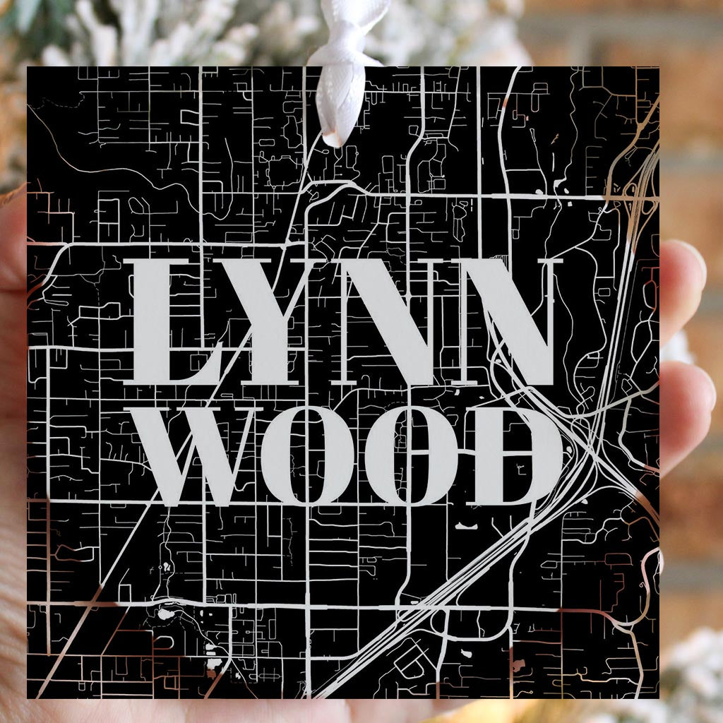 Minimalistic B&W Washington Lynnwood Map | Wood Ornament | Eaches | Min 6