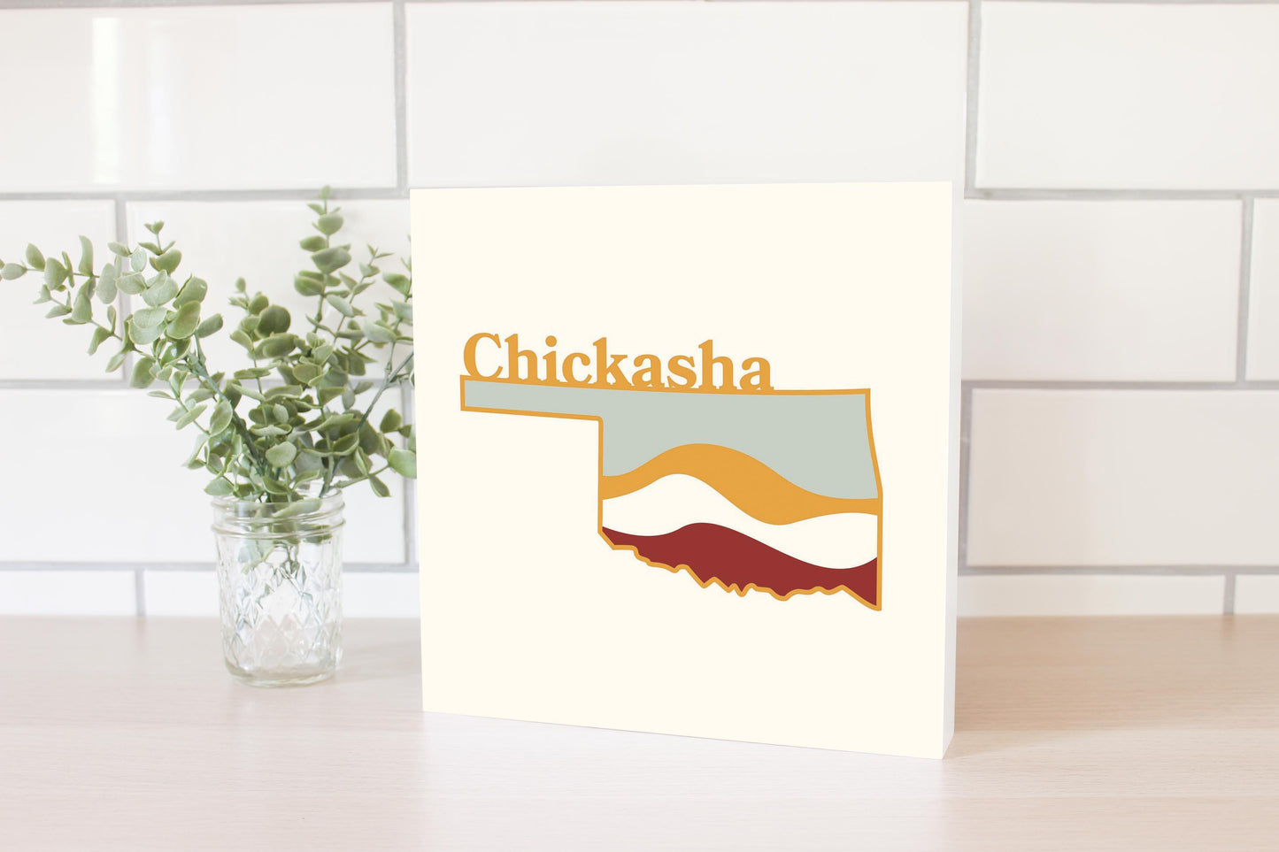 Modern Minimalist Oklahoma State Chickasha | Wood Block | Eaches | Min 2