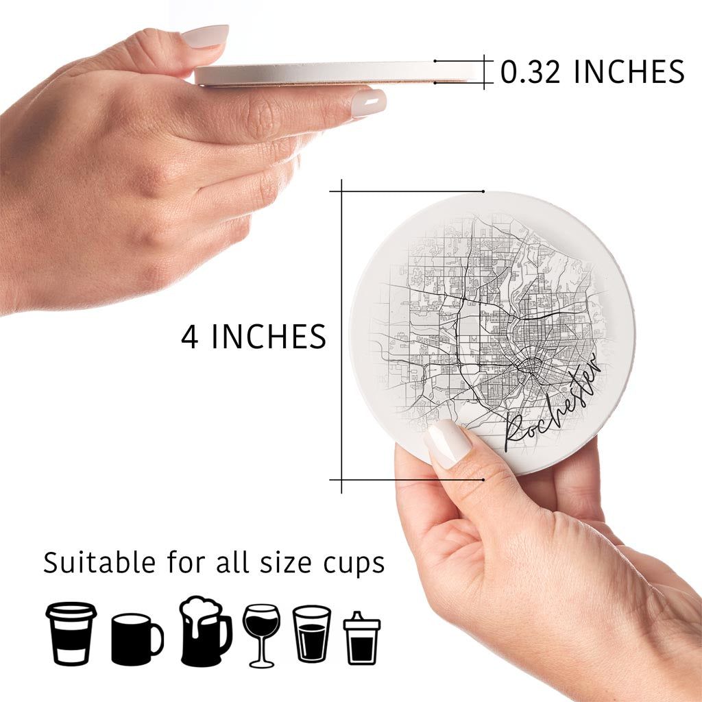 Minimalistic B&W New York Rochester Faded Circle Map| Absorbent Coasters | Set of 4 | Min 2