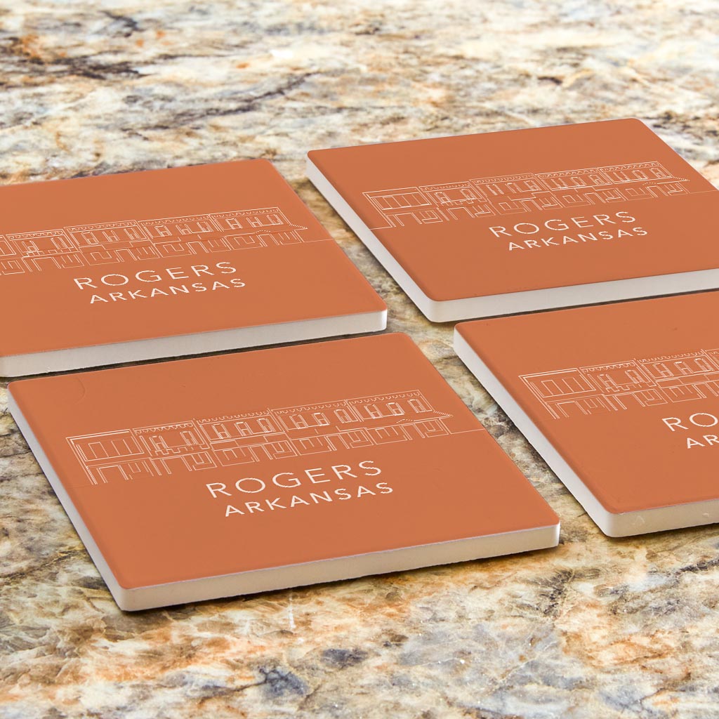 Modern Minimalist Arkansas Rogers Skyline State| Absorbent Coasters | Set of 4 | Min 2