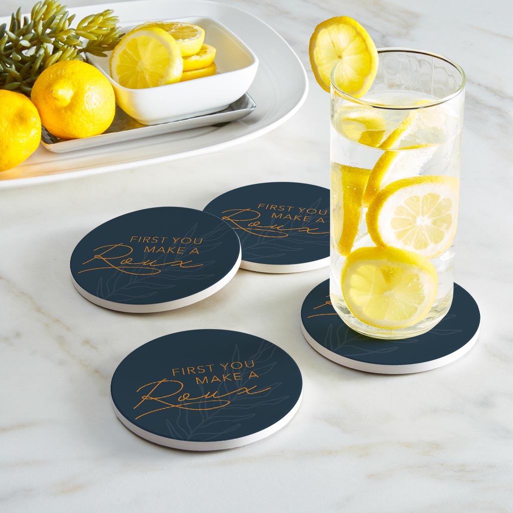 Modern Minimalist Louisiana Roux Saying | Absorbent Coasters | Set of 4 | Min 2