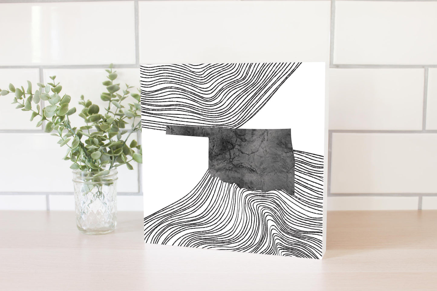 Modern Oklahoma State Shape With Fluid Lines | Wood Block | Eaches | Min 2