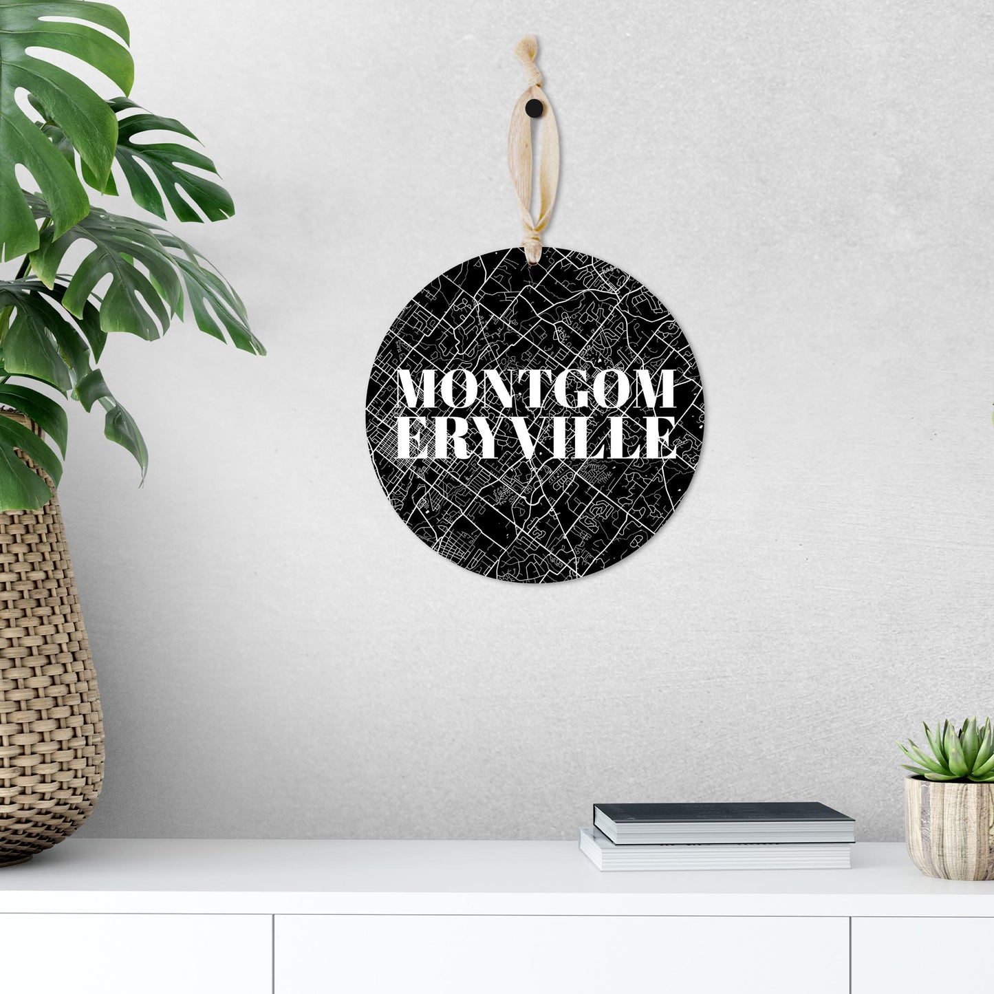 Minimalistic B&W Pennsylvania Montgomeryville Map | Wood Ornament | Eaches | Min 1