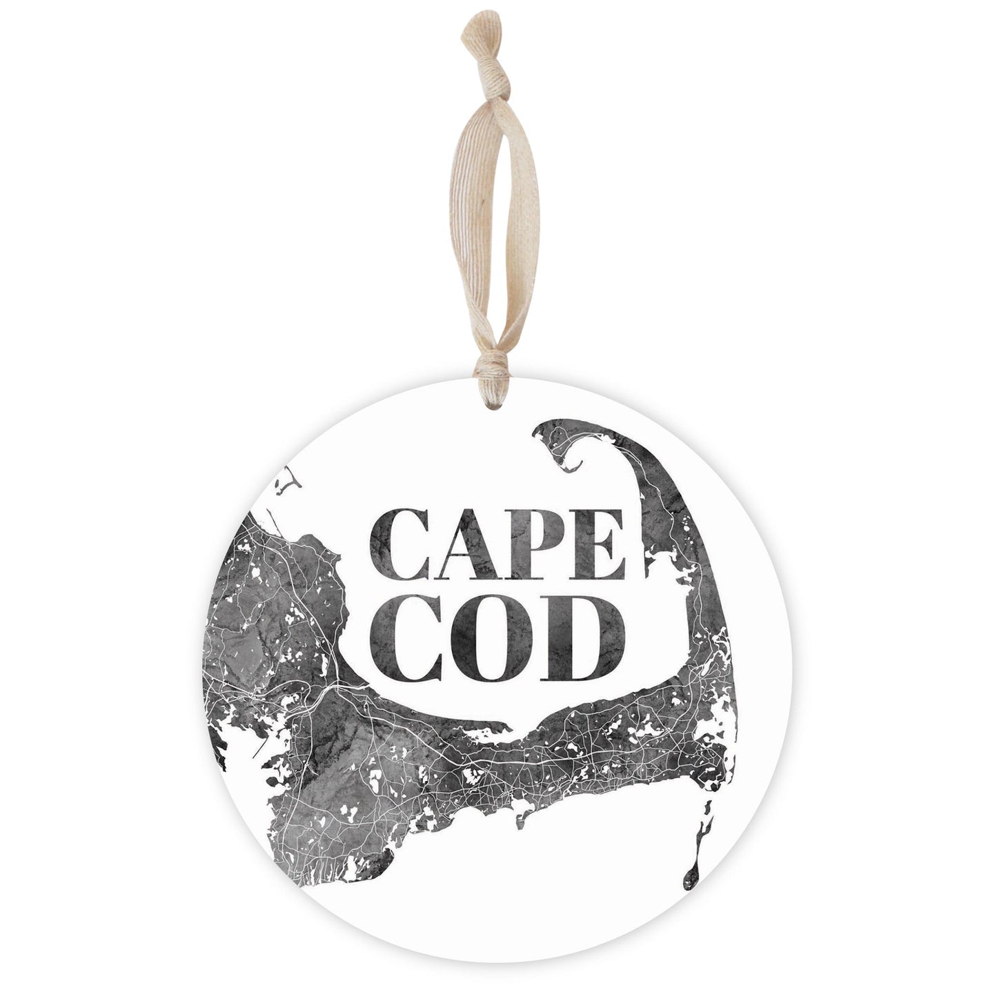 Minimalistic B&W Cape Cod Map | Wood Ornament | Eaches | Min 1