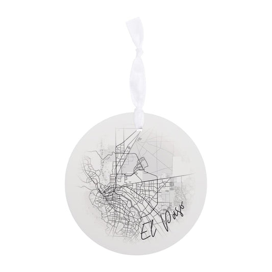 Minimalistic B&W Texas El Paso Circle Map | Wood Ornament | Eaches | Min 6