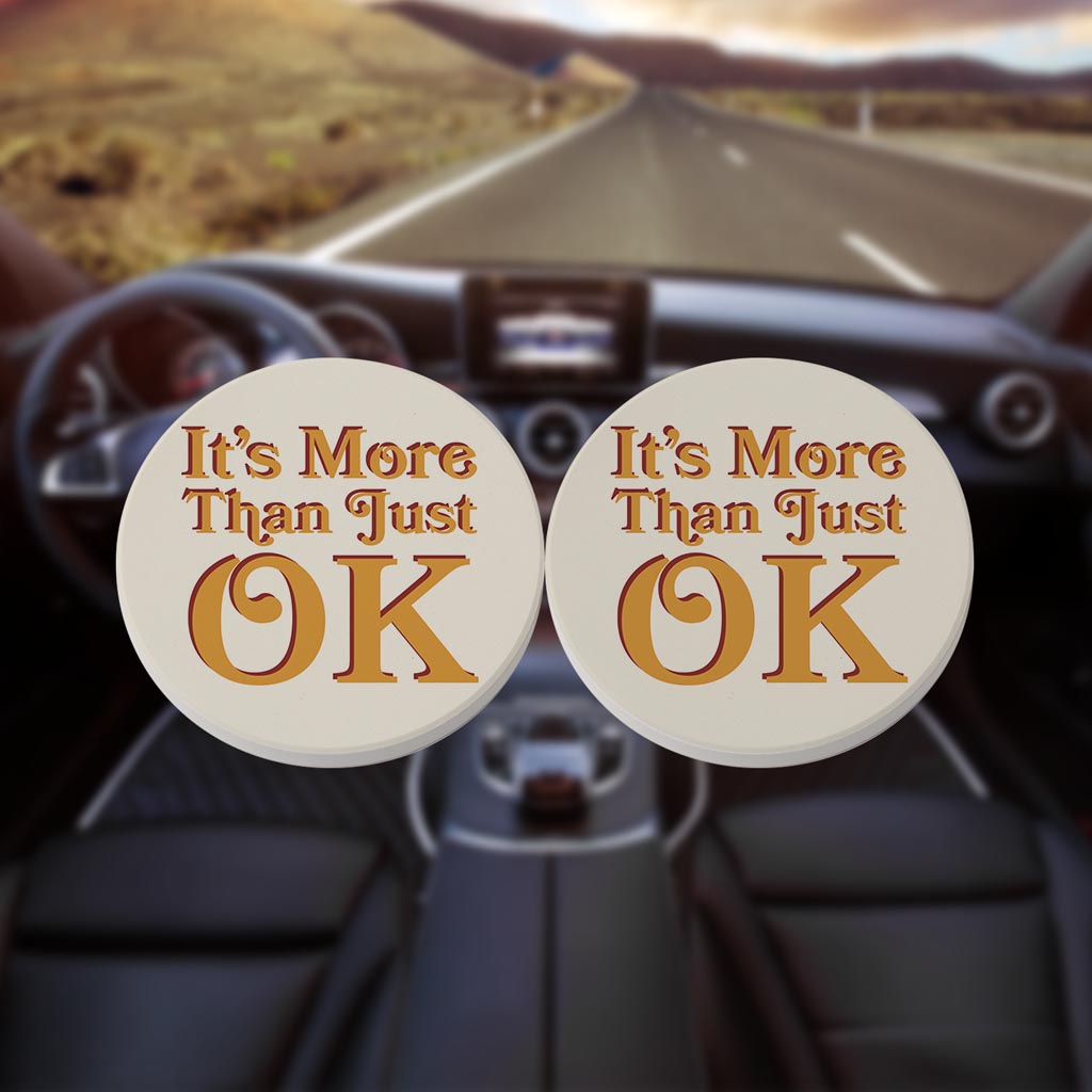 Modern Minimalist Oklahoma More Than Just Ok | Absorbent Car Coasters | Set of 2 | Min 4