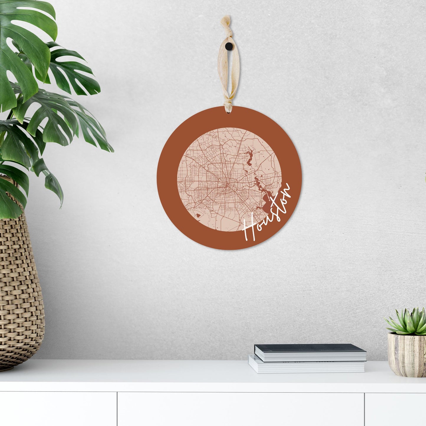 Modern Minimalist Houston Texas Map | Wood Ornament | Eaches | Min 1