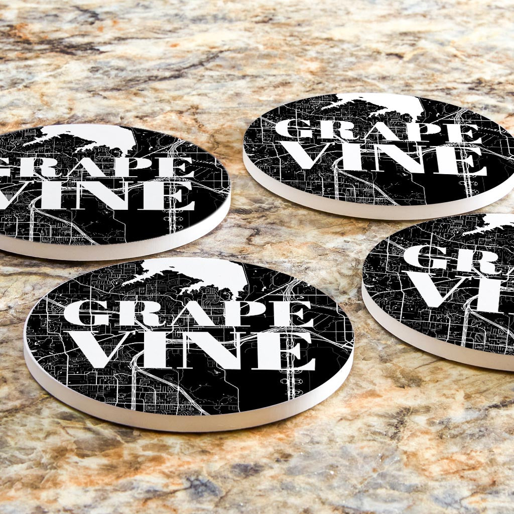 Minimalistic B&W Texas Grapevine Map | Absorbent Coasters | Set of 4 | Min 2