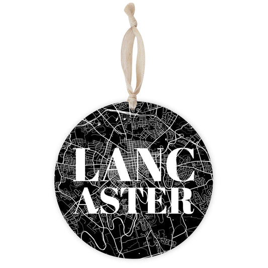 Minimalistic B&W Pennsylvania Lancaster Map | Wood Ornament | Eaches | Min 1