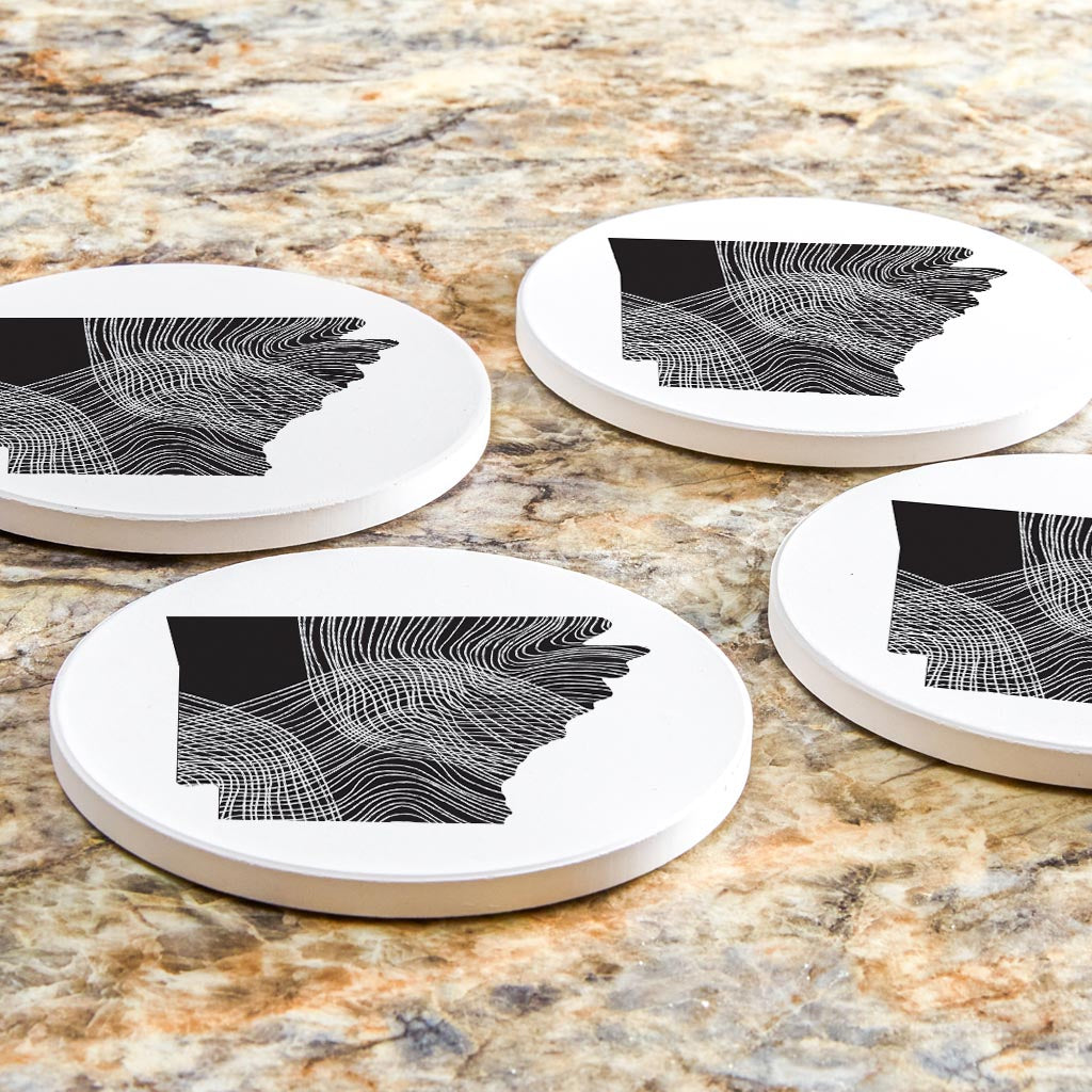 B&W Minimalist Arkansas Fluid Lines | Absorbent Coasters | Set of 4 | Min 2