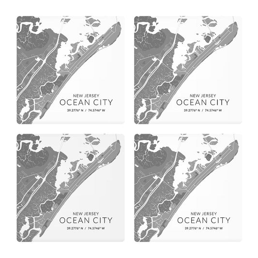 Ocean City Nj Minimalistic Map With Coordinates | Absorbent Coasters | Set of 4 | Min 2